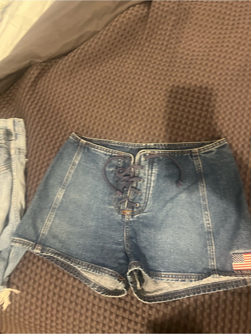 U.S. Polo Assn. Lace-Up High-Waist Denim Shorts - Blue
